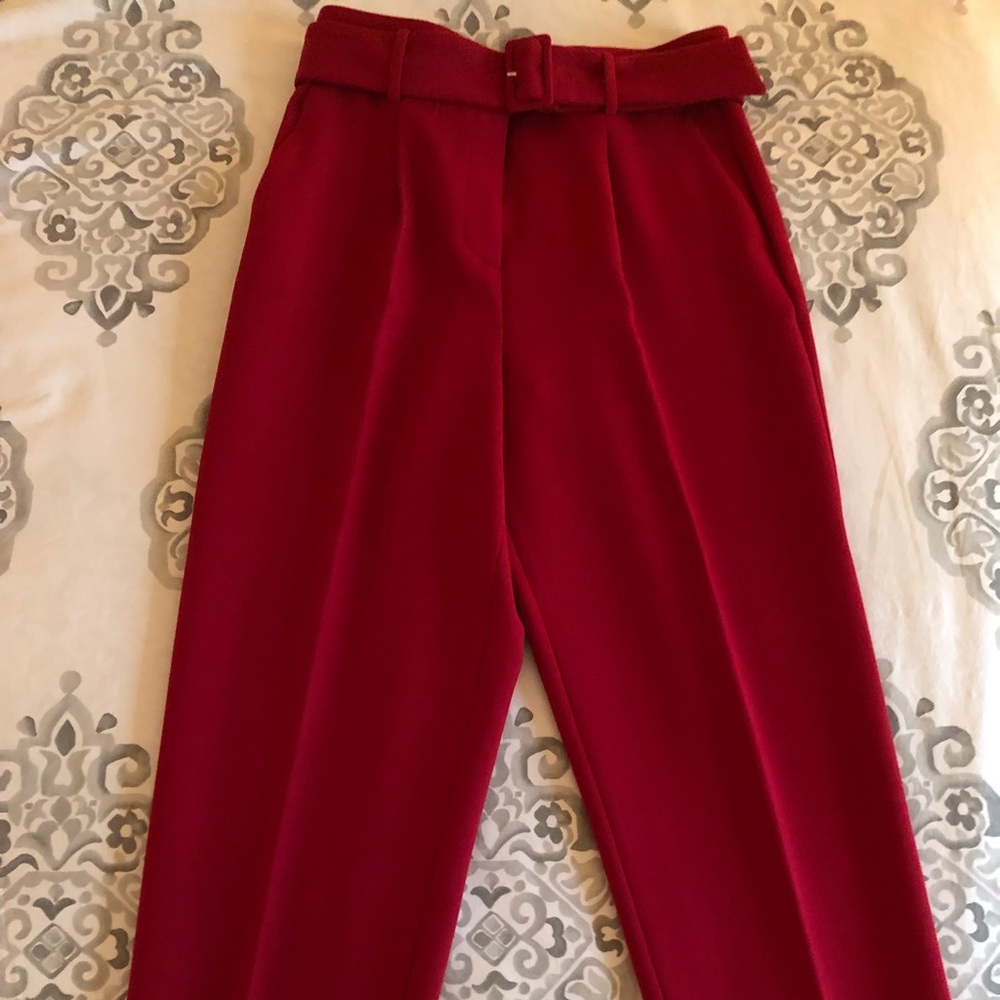 Ann Taylor Belted High Rise Cropped Pant -Red 4